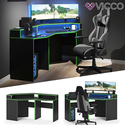 Set di mobili per computer scrivania angolo e corto Kron nero verde Vicco