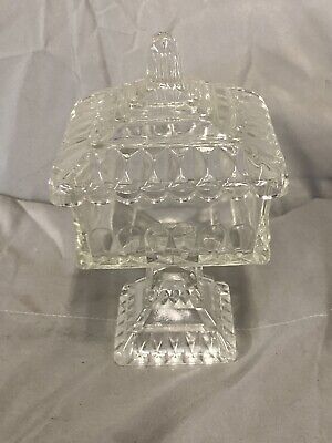 Vintage Glass Pedestal Candy Dish with Lid Indiana Glass