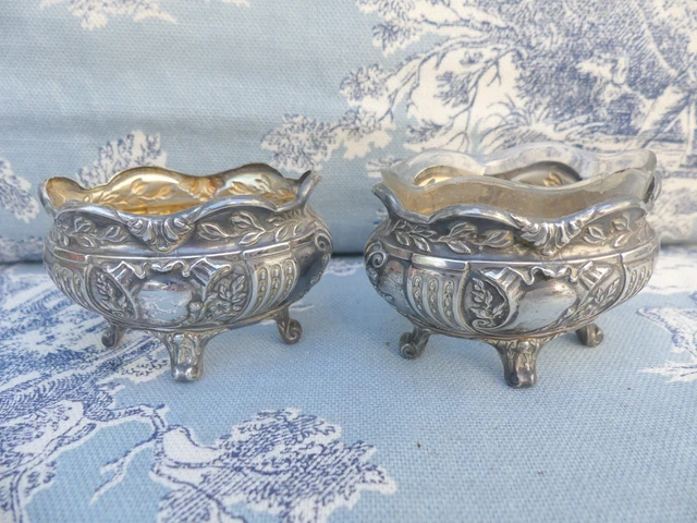 PAIRE DE SALERONS anciens en Argent XIX ème un seul réservoir en Cristal poinçon EUR 39,90 - PicClick FR