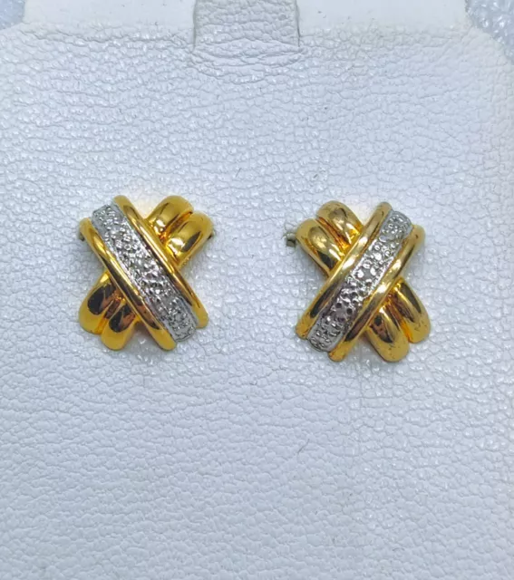 Ross Simons Diamond Gold over Sterling Silver Signature X Earrings Real Stones