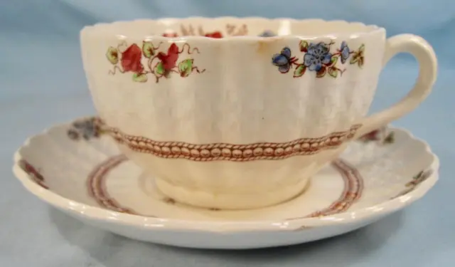 Rosalie Cup & Saucer Copeland Spode England Red Flowers Footed (O) AS IS #1
