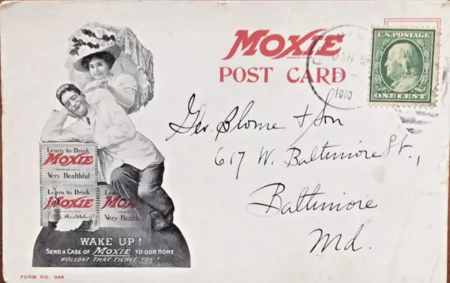 Moxie Advertising Postcard 1905-1915 original good Condition. Salesman Used