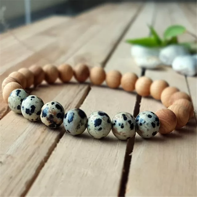 8mm Natural Spotted Stone Beads Handmade Bracelet 7.5inch Wristband Cuff Wrist