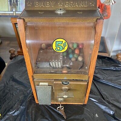 1950's Victor Baby Grand 5 Cent Wood Gumball Machine with 2 Keys Vintage VG+