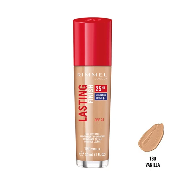 Base líquida RIMMEL acabado duradero 25 horas cobertura completa 160 vainilla 30 ml