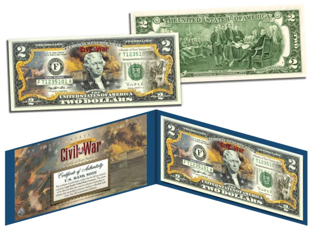 American CIVIL WAR * Battle of Fort Sumter * Legal Tender U.S. Colorized $2 Bill