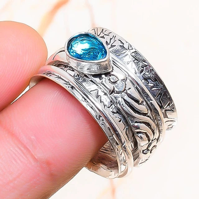 Swiss Blue Topaz Gemstone Handmade Gift Jewelry Ring Size 8 I722