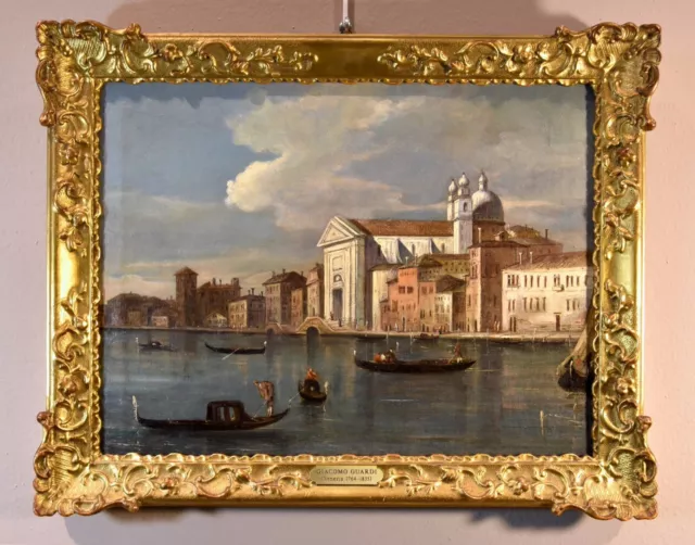 Dipinto antico Venezia Guardi 18 secolo Olio su tela Marina Paesaggio