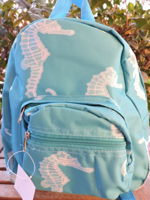 Turquoise Seahorse Small Backpack Book Bag School Travel Beach Kids Adult NWT