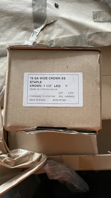 (5000 Count) 16 Gauge Wide Crown Stainless Steel Staples - Crown 1” Leg 1-1/4”