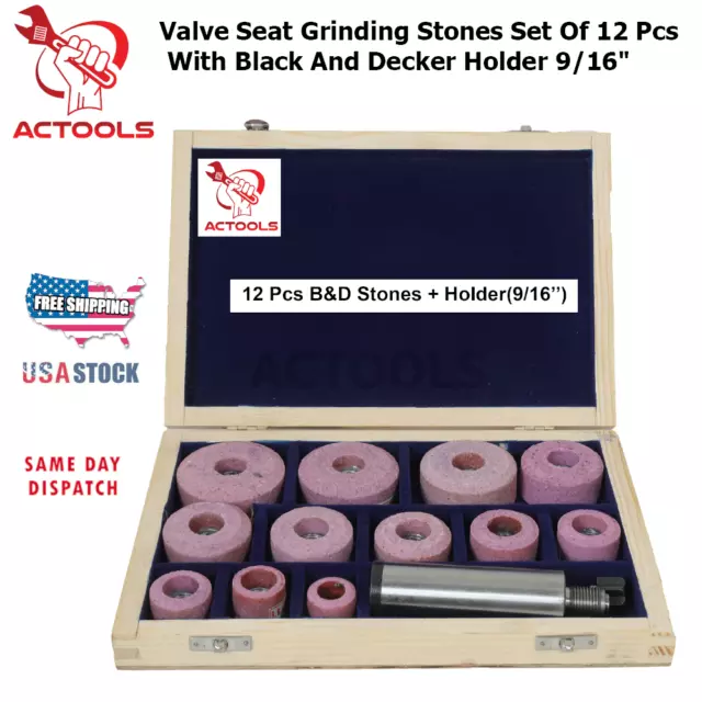 New Valve Seat Grinding Stones 12 Pcs With Black And Decker Holder 9/16" USA