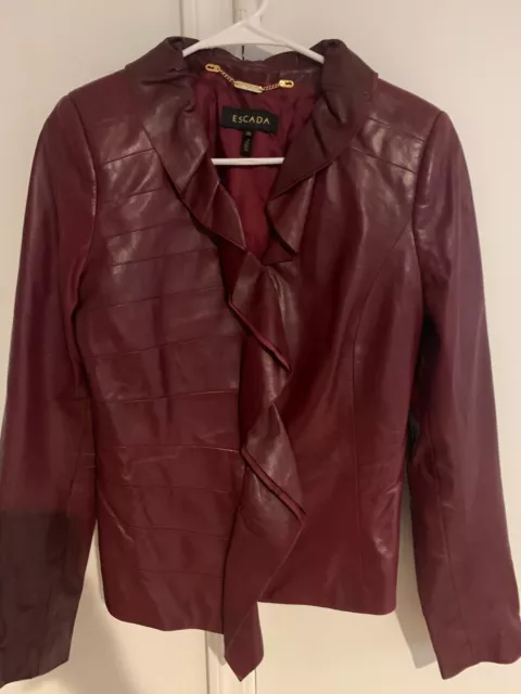 ESCADA Burgundy Leather Womens Jacket Coat Full Zip Size 36EUR  USA 10