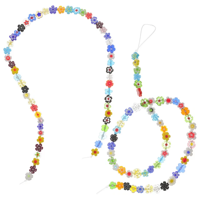 2 cordes de perles de verre pour la fabrication de bijoux plates en forme de fl