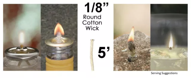 1/8 Round Cotton Wick 5' Kerosene Lantern Lamp Tiki Rock Candle Wick USA Seller