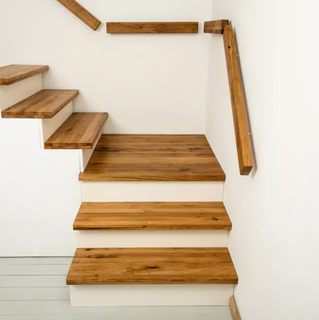 Escalera encimera escalón de madera estante roble salvaje DL 4 cm claramente pintado