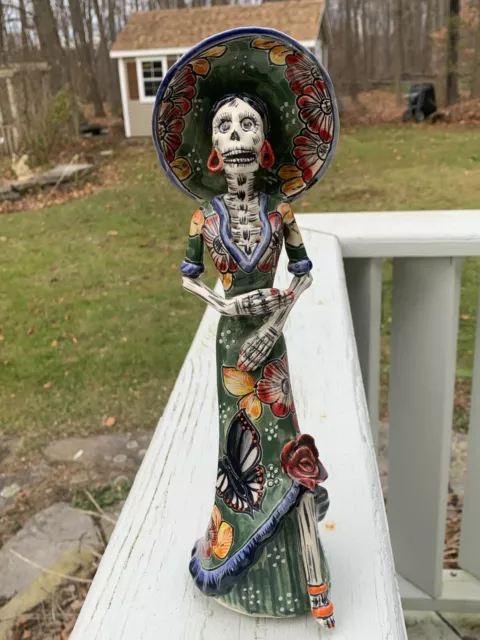 La Dama Catrina Mini Talavera Statue 11" Hand Painted Ceramic Mexican S4