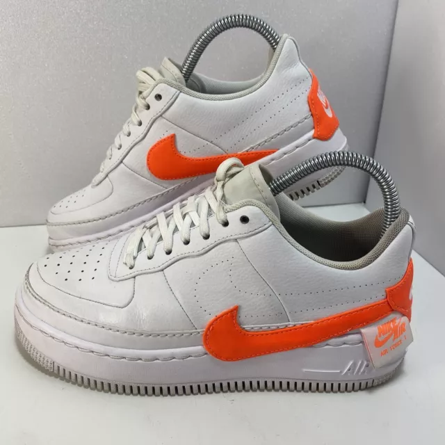 Nike Air Force 1 White & Orange Trainers Sneaker Shoes UK 5 Good Condition