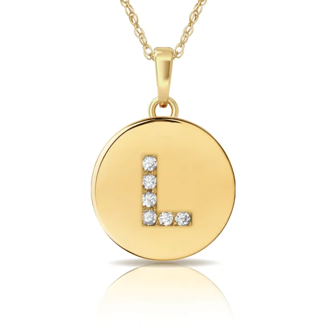 14K YELLOW GOLD Round Solitaire Disc Initial Letter 