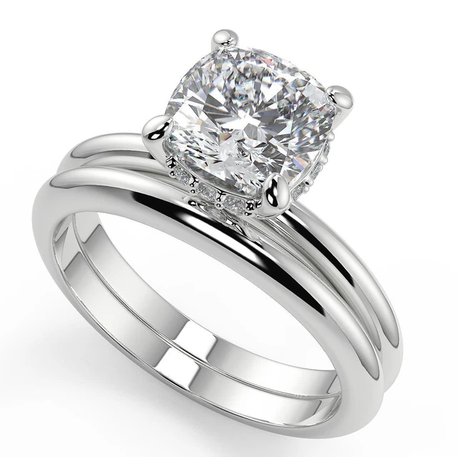 1.1 Ct Cushion Cut 4 Prong Crown Basket Diamond Engagement Ring VVS2 F Treated