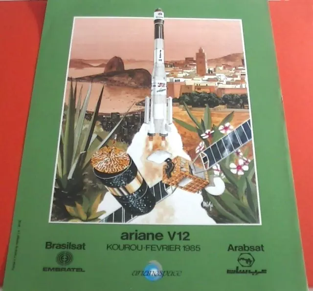 Affiche Lancement ARIANE V12 - 08/02/1985 - KOUROU - CSG