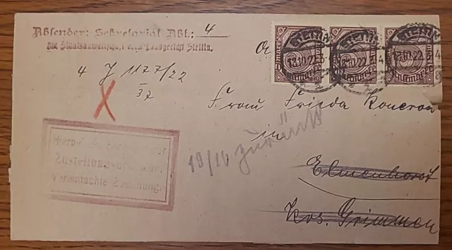 Brief Stettin 1922 MeF Infla Inflation Deutsches Reich Dienst (0324
