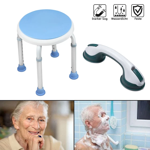 Badhocker Duschhocker 360° Drehbar Badehilfe Badestuhl und Duschgriff Saugnapf #
