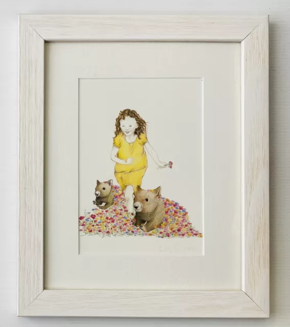 Framed Wombat Girl Print Signed Sally 2013 20 x 25 cm Frame Kids Room Baby