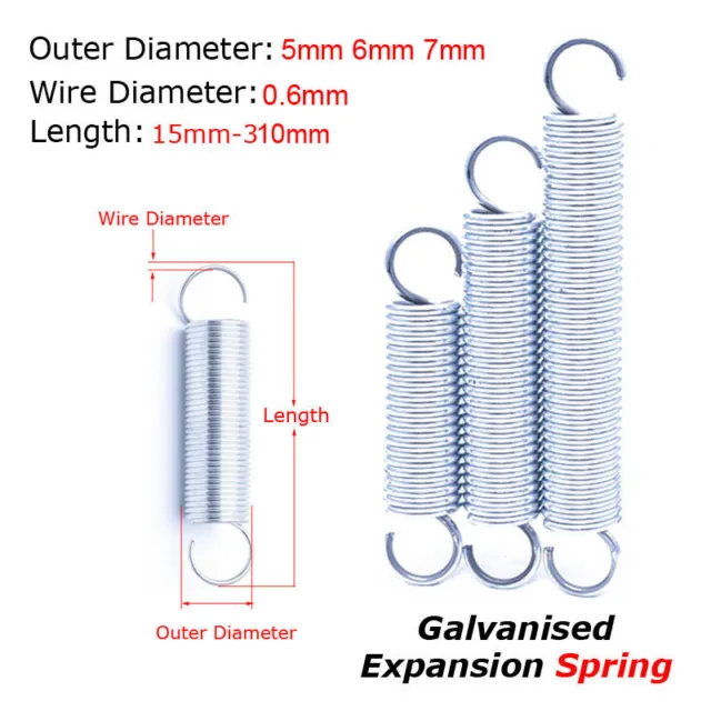 15mm-310mm Galvanised Expansion Spring Extension Tension Wire Dia 0.6mm Springs