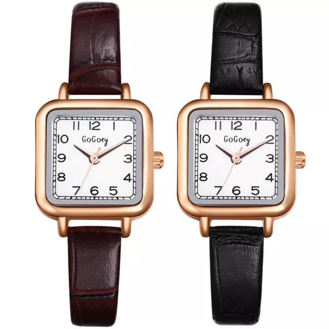 Women's Girls Charm Square Dial Slim Leather Strap Quartz Analog Wrist Watch