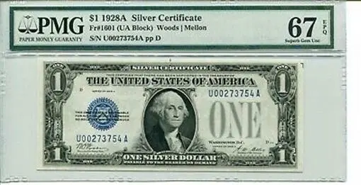 FR 1601 1928A $1 Silver Certificate 67 Super GEM Uncirculated EPQ