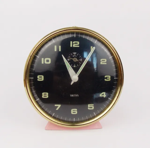 Vintage 1960s Alarm Clock SMITHS Great Britain Pink Table Desk Clock