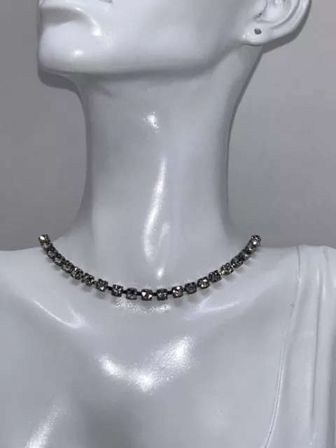 Vintage Clear Sparkling Rhinestone Choker Necklace Prom Or Wedding Jewelry