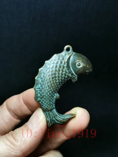 Collection Chinese Bronze Carving lovely fish Statue pendant Decoration gift