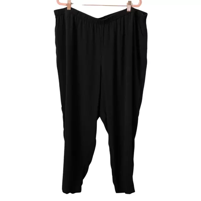 Eileen Fisher Pants Womens 2X Black Silk Georgette Crepe Straight Leg Pull On