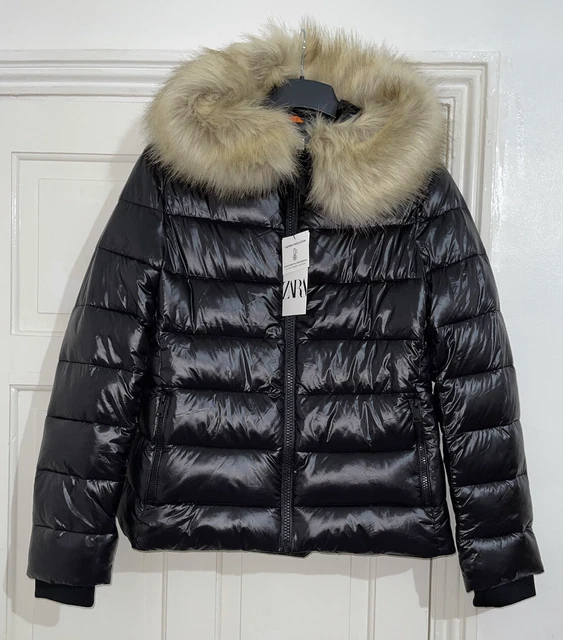 ZARA BLACK SHINY Comfortemp® Thermal Insulation Puffer Jacket Coat Size