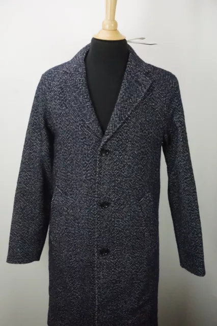 J.Crew Ludlow Topcoat Mezcla Lana Espiguilla Azul Marino Gris Chaqueta Sz 36 De