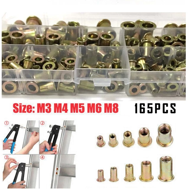 Kit strumenti inserto filettato rivetto testa piatta set 165 pezzi assortimento