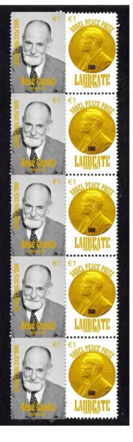 Rene Cassin Nobel Peace Prize Strip Of 10 Vignette Stamps 5