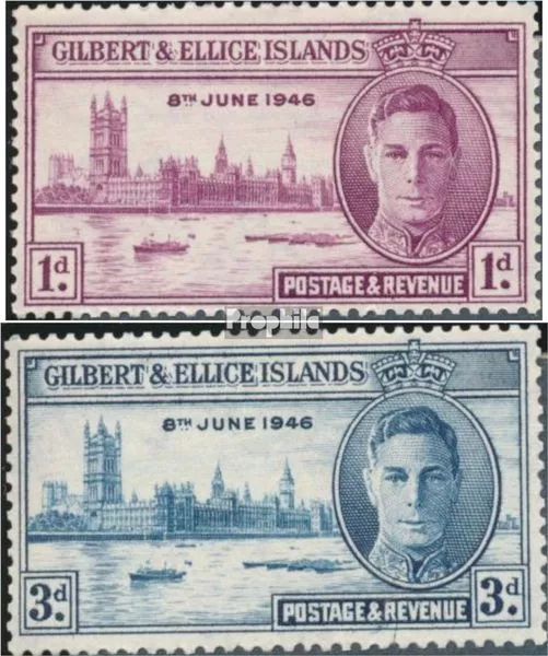 Briefmarken Gilbert- und Ellice-Inseln 1946 Mi 50-51 Jahrgang 1946 komplett post