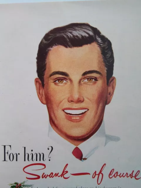 Swank Jewelry Print Ad Original Vtg 1950 Cufflink Christmas Gillette Razor Santa
