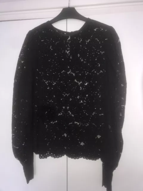 Ladies Stunning Crochet Style Black Top Tunic Blouse Size 10-12