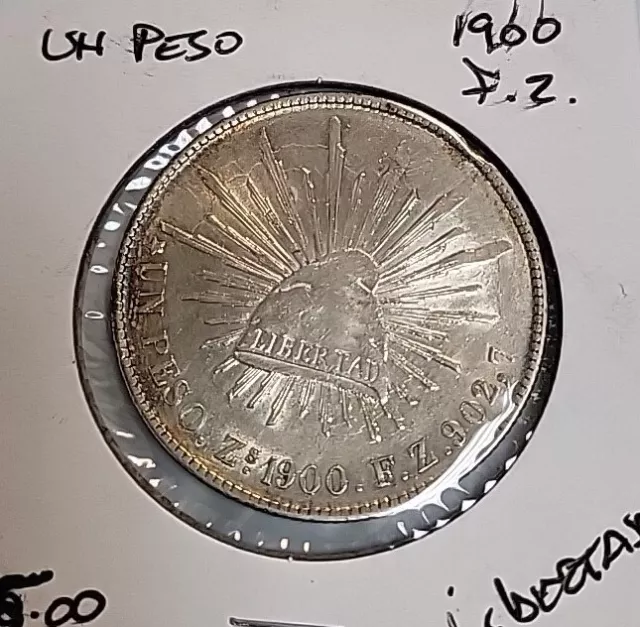 Mexico - Republic 1900 Zs FZ UN PESO Silver Coin C835