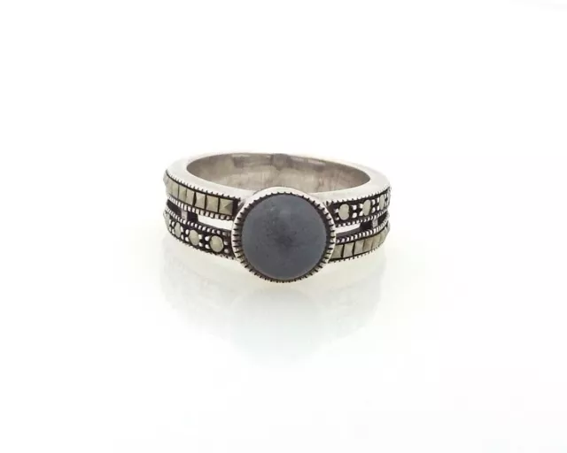 Judith Jack - Hematite & Marcasite Ring - 925 Sterling Silver - SZ 8 ~#0937