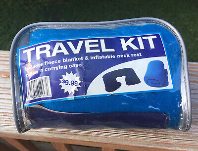 Airline Travel Kit With Fleece Blanket Inflatable Neck Pillow Carrying Case