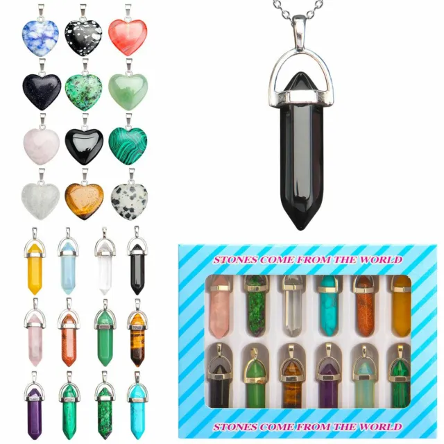 12Pcs Set Gemstone Necklace Chakra Stone Pendant Energy Heal Crystal Heart Shell