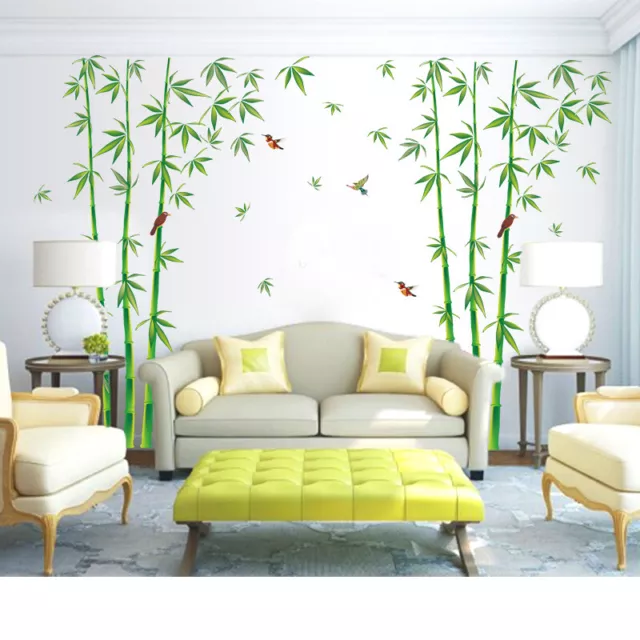 Green Bamboo Birds Removable Wall Decor Stickers Luminous Stars DIY Wall Decal