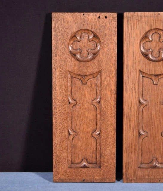 *Pair of Gothic Carved Architectural Panels/Trim in Solid Oak Wood Salvage 5