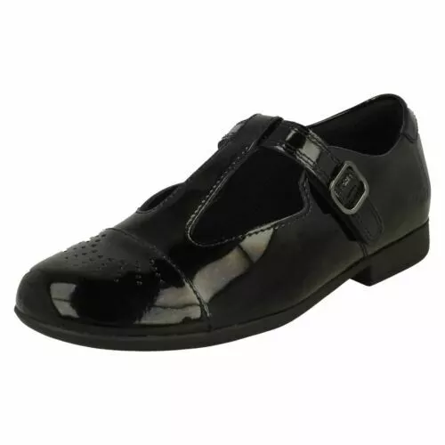 Niña Clarks Scala Spirit K Charol Negro Zapatos con Tira