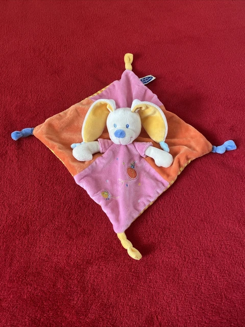 🇫🇷 Doudou plat chien jaune orange rose brodé oiseau maison MOTS D ENFANTS NEUF