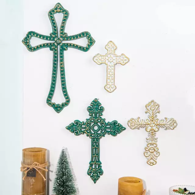 Cast Iron Wall Crosses Set of 4 Metal Hanging Crosses Wall Art Decor Antique Wro